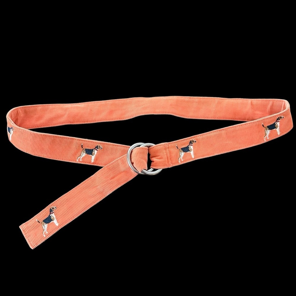 Polo Ralph Lauren Womens Orange Corduroy Dog Embroidered Belt Adjustable Pointer